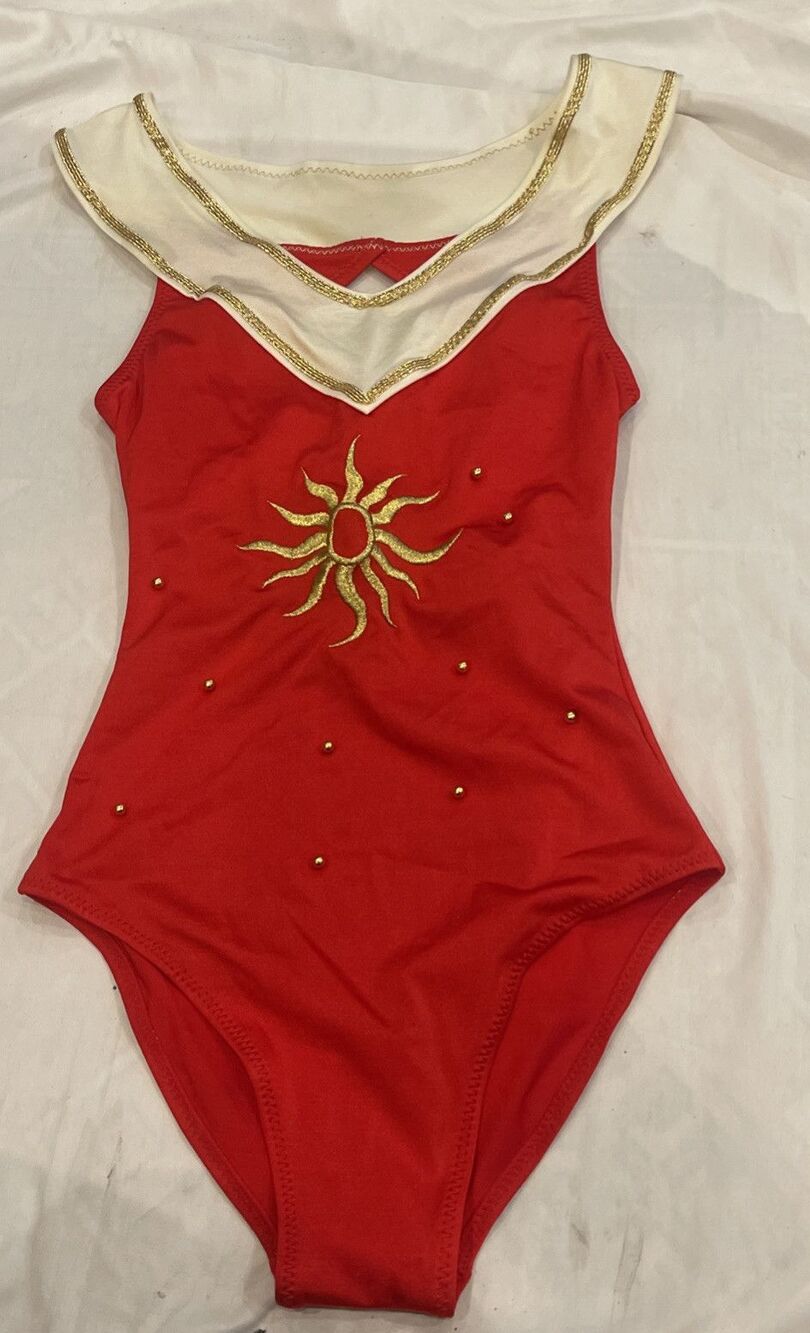 Vintage Rio Hot Red High Cut One Piece Swimsuit Gold Sun NWT Size S 80s 90s
